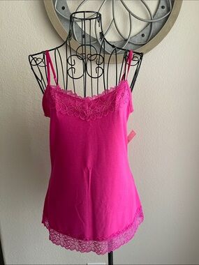 Women's Fuchsia Lace-Trim Cami Tank Top